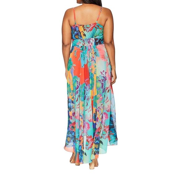 City Chic Maxi Hot Summer Days Floral Print Coral Sleeveless High-low Hemline M - Picture 2 of 15